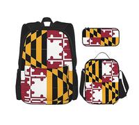 vacsAX Zaino impermeabile leggero con gufo volante (set da 3 pezzi) con borsa per il pranzo, astuccio per ufficio e scuola, Bandiera del Maryland, Taglia unica