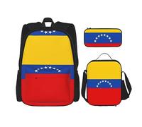 vacsAX Zaino impermeabile leggero con gufo volante (set da 3 pezzi) con borsa per il pranzo, astuccio per ufficio e scuola, Bandiera del Venezuela, Taglia unica
