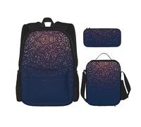 vacsAX Zaino impermeabile leggero con pavone orientale su albero (3 pezzi) con borsa per il pranzo, astuccio per ufficio e scuola, Cielo blu navy e stelle, Taglia unica