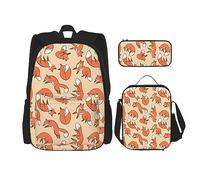 vacsAX Zaino impermeabile leggero con pavone orientale su albero (3 pezzi) con borsa per il pranzo, astuccio per ufficio e scuola, Molte volpi, Taglia unica