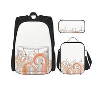 vacsAX Zaino impermeabile leggero con pavone orientale su albero (3 pezzi) con borsa per il pranzo, astuccio per ufficio e scuola, Tentacoli di polpo, Taglia unica