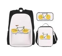 vacsAX Zaino impermeabile leggero con pavone orientale su albero (3 pezzi) con borsa per il pranzo, astuccio per ufficio e scuola, Bicicletta arancione, Taglia unica