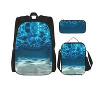 vacsAX Zaino impermeabile leggero con pavone orientale su albero (3 pezzi) con borsa per il pranzo, astuccio per ufficio e scuola, Oceano, Taglia unica