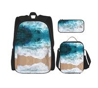vacsAX Zaino impermeabile leggero con scritta "Blessed to be Callled Sunflower", set da 3 pezzi, con borsa per il pranzo, astuccio per ufficio e scuola, Bellissime onde dell'oceano., Taglia unica