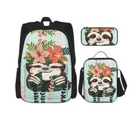 vacsAX Zaino impermeabile leggero con scritta "Blessed to be Callled Sunflower", set da 3 pezzi, con borsa per il pranzo, astuccio per ufficio e scuola, Animale bradipo Verde menta, Taglia unica