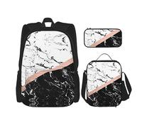 vacsAX Zaino impermeabile leggero con scritta "Blessed to be Callled Sunflower", set da 3 pezzi, con borsa per il pranzo, astuccio per ufficio e scuola, Marmo bianco e nero., Taglia unica
