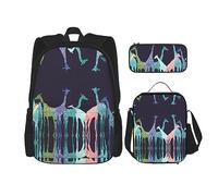 vacsAX Zaino impermeabile leggero con stelle arcobaleno colorate (set da 3 pezzi) con borsa per il pranzo, astuccio per ufficio e scuola, Colorato Giraffa Fan Amanti, Taglia unica