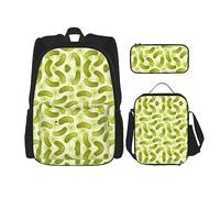vacsAX Zaino impermeabile leggero in pelle bovina marrone (set da 3 pezzi) con borsa per il pranzo, astuccio per ufficio e scuola, Sushi Dill Sottaceti, Taglia unica