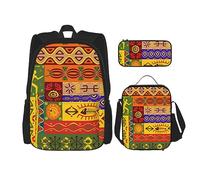 vacsAX Zaino impermeabile leggero in pelle bovina marrone (set da 3 pezzi) con borsa per il pranzo, astuccio per ufficio e scuola, Modelli nazionali africani, Taglia unica