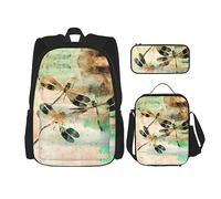 vacsAX Zaino leggero impermeabile con bandiera del Venezuela (set da 3 pezzi) con borsa per il pranzo, astuccio per ufficio e scuola, Libellula Libellule Vintage, Taglia unica