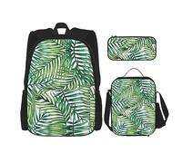 vacsAX Zaino vintage con note musicali, impermeabile, leggero, set da 3 pezzi, con borsa per il pranzo, astuccio per ufficio e scuola, Acquerello con foglie di palma tropicale, Taglia unica