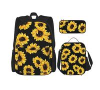 vacsAX Zaino vintage con note musicali, impermeabile, leggero, set da 3 pezzi, con borsa per il pranzo, astuccio per ufficio e scuola, Girasole, Taglia unica