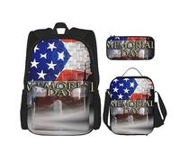 vacsAX Zaino vintage con note musicali, impermeabile, leggero, set da 3 pezzi, con borsa per il pranzo, astuccio per ufficio e scuola, Noi soldati militari Patriottica Memorial Day, Taglia unica