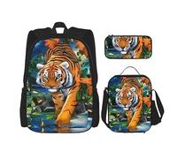 vacsAX Zaino vintage con note musicali, impermeabile, leggero, set da 3 pezzi, con borsa per il pranzo, astuccio per ufficio e scuola, Uccello farfalla tigre, Taglia unica