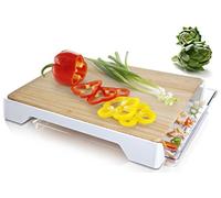 Vacu Vin 4685260 Cutting Board & Tray Tagliere con Vassoio, Bamboo, Bianco, 38 x 32 x 6 cm