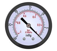 Vacuometro, Fydun 50mm Strumento a Quadrante con Doppia Scala 0~-30inHg 0~-1bar Manometro del Vuoto Filettatura 1/4" BSPT Strumento di Misurazione della Pressione Aria per Acqua, Olio, Aria