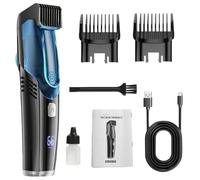 Vacuum Beard Trimmer for Men,IPX7 Waterproof Built-in Electric Shaving Tool,Rechargeable Portable Beard Shavers for Mustache Facial Hairs Grooming (Blue, 18.5 * 3.3cm/7.2 * 1.2in)