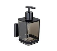 Vacuum-Loc® Dispenser di sapone Quadro, dispenser da 340 ml in plastica con supporto in acciaio inossidabile, fissaggio senza forare, nero