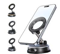 Vacuum Magnetic Phone Holder,Universal Mobile Phone Car Mount,Suction Phone Mount 360° Rotatable,Foldable and Adjustable,Auto Windshield and Dash,for iPhone Samsung Android,for Car and Home (Grey)