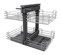VADANIA Cestello Estraibile Angolo Cucina con Meccanismo Idraulico, Angolo Cieco Sistema Organizzatore per Mobili 800mm, Compatibile Apertura Sinistra/Destra, Cestello a 2 Livelli in Acciaio Inox