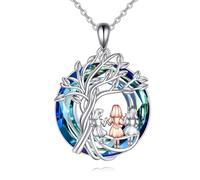 Vadmans Collana 3 Sorella Argento 925 Collanine Albero Della Vita Gioielli Cristallo Blu Religiosa Regalo per Donna Donna Tre Sorelle