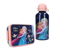 Vadobag Contenitore per il pranzo e borraccia Disney Frozen per bambini, set regalo con bottiglia in alluminio, set pause, per l'asilo e la scuola (blu scuro)