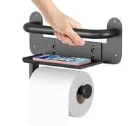 VAEHOLD Toilet Paper Holder with Assist Bar Toilet Grab Bar Stainless Steel Handrail Toilet Roll Holder Wall Mounted Tissue Holder with Phone Shelf Black