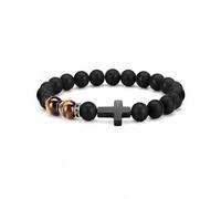 VAEIORP Bracciale Croce Uomo, Bracciale Occhio di Tigre, Bracciale con Perle di Pietra Naturale, Gioielli Regalo per Uomo, Cresima Cristiana, Comunione, Pasqua, Compleanno Regali