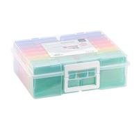 Vaessen Creative 1009-031 Scatola portaoggetti con Coperchio, Maniglie e 16 Piccoli barattoli Colorati, in plastica, per riporre Accessori Fai da Te, Foto e Altri Oggetti, 37,50 x 30 x 13 cm