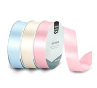 Vaessen Creative Nastro di Raso 3 pz - Baby Shower e Prima Comunione Rosa Pastello, Blu & Bianco - Nastro Colorati 10 m x 25 mm per il Fai-da-te - Decorazioni Matrimonio - per Regali e Segnalibri