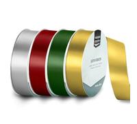 Vaessen Creative Nastro di Raso 4 pz - Natale Argento, Verde, Rosso & Oro - Nastro Colorati 10 m x 25 mm per il Fai-da-te - Decorazioni Matrimonio - per Regali e Segnalibri
