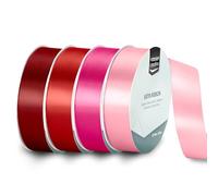 Vaessen Creative Nastro di Raso 4 pz - San Valentino Rosso & Rosa - Nastro Colorati 10 m x 25 mm per il Fai-da-te - Decorazioni Matrimonio - per Regali e Segnalibri