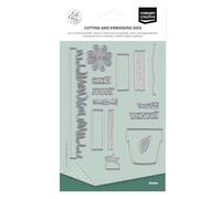 Vaessen Creative Taglio e Goffratura Erba, Testo, Fiori e Vaso di Fiori-15 Fustelle da 2 x 2 cm a 2,5 x 13,8 cm-Accessori per Fai da Te, Biglietti, Scrapbooking e Journaling, Argento