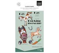 Vaessen Creative Timbri in Silicone Cavalli e Testi - 19 Timbri a Secco per Lavoro Preciso - per DIY, Biglietti Fatti a Mano, Buste e Scrapbooking - con Stamping Tool e Blocchi Acrilici