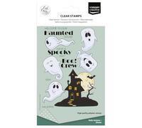 Vaessen Creative Timbri in Silicone Fantasmi e Casa Stregata - 19 Timbri a Secco per Lavoro Preciso - per DIY, Biglietti Fatti a Mano, Buste e Scrapbooking - con Stamping Tool e Blocchi Acrilici