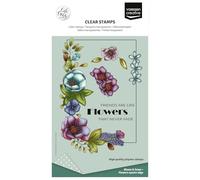 Vaessen Creative Timbri in Silicone Flowers Square Edge - 11 Timbri a Secco per Lavoro Preciso - per DIY, Biglietti Fatti a Mano, Buste e Scrapbooking - con Stamping Tool e Blocchi Acrilici