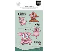 Vaessen Creative Timbri in Silicone Maiali e Testi - 19 Timbri a Secco per Lavoro Preciso - per DIY, Biglietti Fatti a Mano, Buste e Scrapbooking - con Stamping Tool e Blocchi Acrilici