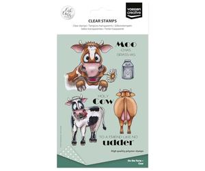 Vaessen Creative Timbri in Silicone Mucche e Testi - 16 Timbri a Secco per Lavoro Preciso - per DIY, Biglietti Fatti a Mano, Buste e Scrapbooking - con Stamping Tool e Blocchi Acrilici