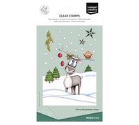 Vaessen Creative Trasparenti in Silicone Renne e Decorazioni natalizie-14 Timbri-per Fai-da-Te, Scrapbooking, Biglietti, DIY e Buste-Compatibile con Stamping Tool + Blocco Acrilico, Transparente, A6