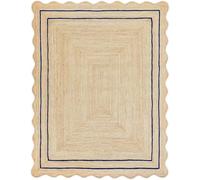 VAETUP Tappeto rettangolare realizzato a mano in iuta naturale intrecciata e bordo blu navy, 61 cm x 61 cm, per sala da pranzo, camera da letto, soggiorno, tavolo centrale
