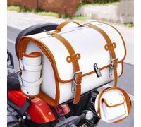VAEVEN Moto Baule Posteriore per Vespa GTS GTV 250 300, Resistente Impermeabile Bauletto Moto Valigia, Borse in Pelle Moto Strumento, Borsa da Sella per Moto,D White + Brown