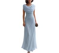 Vagbalena Abito Estivo da Donna Elegante con Collo Alto per Matrimoni e Damigelle Elegante Abito Lungo a Pieghe in Chiffon con Scollo a Portafoglio per il Ballo
