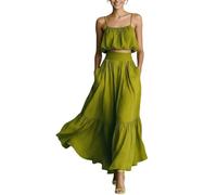 Vagbalena Completo estivo da donna 2 pezzi con top corto a collo alto e gonna lunga - Elegante gonna a vita alta per spiaggia, vacanze e club (Verde,XXL)
