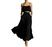 Vagbalena Completo estivo da donna 2 pezzi con top corto a collo alto e gonna lunga - Elegante gonna a vita alta per spiaggia, vacanze e club (Nero,M)