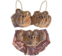 Vagbalena Donne Ragazze Carino Cartone Animato Modello Reggiseno e Panty Set Girly Kawaii Preppy Stile Caldo Lolita Stile Peluche Push-up Reggiseno Set (Marrone,XL)