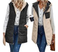Vagbalena Giacca Calda Senza Maniche in Peluche Autunno Inverno da Donna Giacca Reversibile Gilet Lungo in Piumino Piumino Leggero Trapuntato Senza Maniche (Nero,XL)