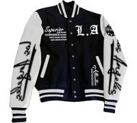 Vagbalena Giacca da baseball universitaria primaverile da uomo giacca da baseball casual a maniche lunghe con stampa monogramma colorblock giacca universitaria personalizzata (nero,3XL)