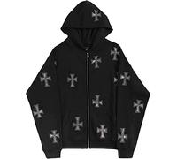 Vagbalena Giacca Punk Felpa con Cappuccio Oversize con Stampa Incrociata Felpa con Cappuccio con Zip Ampia Y2k Felpa da Uomo Fashion Streetwear (Nero, XL)
