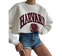 Vagbalena Maglia da Donna con Stampa di Lettere di Harvard Super David Abiti Gram Girocollo a Manica Lunga Casual Pullover Larga da Cento Top Felpa a Maniche Lunghe (Bianco,L)