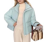 Vagbalena Moda Donna Stand Collare Ispessito Gonfio Casual Caldo Piumino Colore Solido Breve Lunghezza Antivento All'aperto Sciolto-fit Stand Collare Cappotto (Blu cielo,L)